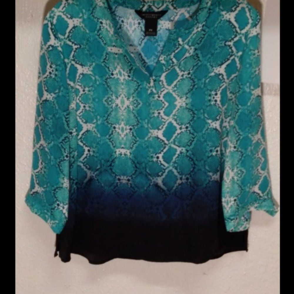 Investments Women's Blouse Top 3/4 Sleeve Snake Print Petite PS Small